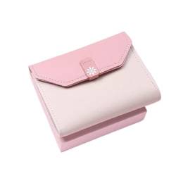 JCAKES Geldbörsen Brieftasche Neue Damen-Leder-Geldbörse Mini Daisy Reißverschluss Kartenhalter Klassisch Kurz Münzfach mit Ausweisfenster Reißfest Einfach (Color : Pink, Size : 9x11.5cm) von JCAKES