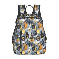 JCAKES Leichter Rucksack, lustige Halloween-Dekoration, Hexe, Schultasche, Jungen & Mädchen, Polyester-Rucksack, Büchertasche, Damen, lässig, Reise, Tagesrucksack, Schwarz , One size von JCAKES