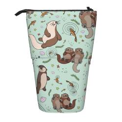 JCAKES Otters Standing Pencil Case, Cute Pattern Pencil Case - Expandable Makeup Bag, Pop Up Office Stationery Organizer, Cosmetic Pouch, Daily Essentials Storage Bag, Otter, Einheitsgröße, von JCAKES