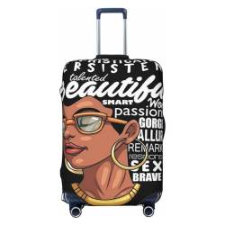 JCAKES Panda Bambus Gepäckabdeckung Personalisierte Gepäckabdeckungen Trolley Case Protector Mode Gedruckt Waschbar Elastische Reisekofferabdeckung 45,72-81,28 cm, Melanin Afro Woman, L von JCAKES