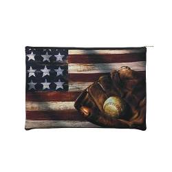 Kosmetiktasche Kulturbeutel Handtasche Make-up Beutel mit Reißverschluss Reise Organizer Tasche Wiederverwendbare Kleine Kosmetiktaschen für Frauen/Amerikanische Flagge Baseball, Schwarz , von JCAKES