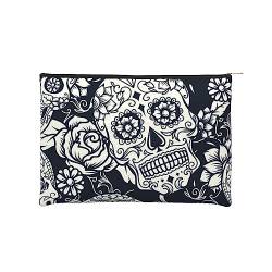 Kosmetiktasche-Reise-Organizer-Tasche – Floral Skull kleine Kosmetiktaschen für Frauen – Kulturbeutel – Mini-Make-up-Tasche mit Reißverschluss, Schwarz , Einheitsgröße von JCAKES