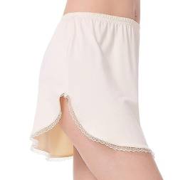 JCMoniDun Halbe Slips für Damen, Unterrock, elastische Taille, einfarbig, geteilter Spitzenbesatz, kurzer Minirock für unter Kleidern, nude, 38 von JCMoniDun