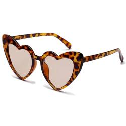 JCTAIFOO Liebe Herz geformte Sonnenbrille für Damen Vintage Cat Eye Retro Nette Mod Stil Hippie Party Brille Schildkröte/Teebraun von JCTAIFOO
