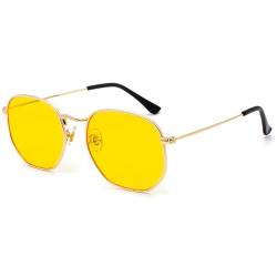 JCTAIFOO Mode Polygon Sonnenbrille für Herren und Damen Leichter Sechseckiger Metallrahmen UV400 Schutz Brille Gold/Gelb von JCTAIFOO