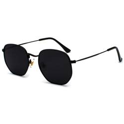 JCTAIFOO Mode Polygon Sonnenbrille für Herren und Damen Leichter Sechseckiger Metallrahmen UV400 Schutz Brille Schwarz/Dunkelgrau von JCTAIFOO