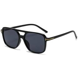 JCTAIFOO Mode Rechteckige Sonnenbrille Herren Damen, Vintage 70er Quadratisch Brille, Retro Oval Sonnenbrille Schwarz/Dunkelgrau von JCTAIFOO