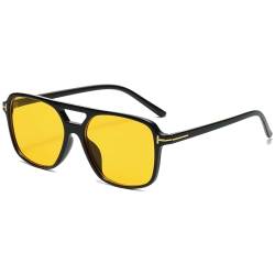 JCTAIFOO Mode Rechteckige Sonnenbrille Herren Damen, Vintage 70er Quadratisch Brille, Retro Oval Sonnenbrille Schwarz/Gelb von JCTAIFOO