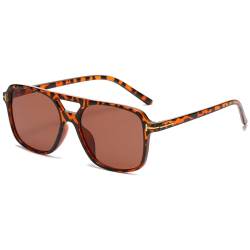 JCTAIFOO Mode Rechteckige Sonnenbrille Herren Damen, Vintage 70er Quadratisch Brille, Retro Oval Sonnenbrille Tee-Leopard/Teebraun von JCTAIFOO