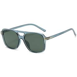 JCTAIFOO Mode Rechteckige Sonnenbrille Herren Damen, Vintage 70er Quadratisch Brille, Retro Oval Sonnenbrille Transparent Blau/Dunkelgrün von JCTAIFOO
