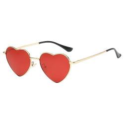 JCTAIFOO Polarisierte Herz Sonnenbrille für Damen Vintage Mode Liebe Form Gold Metallrahmen Nette Party Festival Brille Gold/Rot von JCTAIFOO