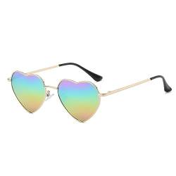 JCTAIFOO Polarisierte Herz Sonnenbrille für Damen Vintage Mode Liebe Form Gold Metallrahmen Nette Party Festival Brille Silber/Regenbogen reflektierend von JCTAIFOO