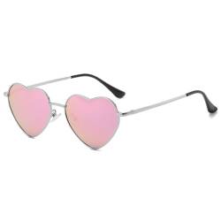 JCTAIFOO Polarisierte Herz Sonnenbrille für Damen Vintage Mode Liebe Form Gold Metallrahmen Nette Party Festival Brille Silber/Rosa reflektierend von JCTAIFOO