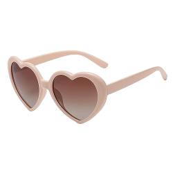 JCTAIFOO Polarisierte Liebe Herz Sonnenbrille Damen Vintege Mode übergroße Herz-Form Brille für Party Festival Beige/Teebraun von JCTAIFOO