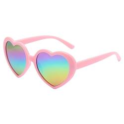 JCTAIFOO Polarisierte Liebe Herz Sonnenbrille Damen Vintege Mode übergroße Herz-Form Brille für Party Festival Rosa/Regenbogen reflektierend von JCTAIFOO