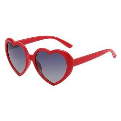 JCTAIFOO Polarisierte Liebe Herz Sonnenbrille Damen Vintege Mode übergroße Herz-Form Brille für Party Festival Rot/Grau gradient von JCTAIFOO