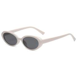 JCTAIFOO Retro Ovale Sonnenbrille für Herren Damen Kleine Runde 90er Jahre Vintage Schatten Mode Cat Eye Brille Beige/Grau von JCTAIFOO