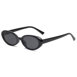 JCTAIFOO Retro Ovale Sonnenbrille für Herren Damen Kleine Runde 90er Jahre Vintage Schatten Mode Cat Eye Brille Schwarz/Grau von JCTAIFOO