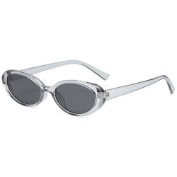 JCTAIFOO Retro Ovale Sonnenbrille für Herren Damen Kleine Runde 90er Jahre Vintage Schatten Mode Cat Eye Brille Transparent grau/Grau von JCTAIFOO
