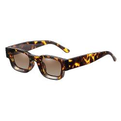 JCTAIFOO Retro Polarisierte Rechteck Sonnenbrille Damen Herren Vintage Rechteckig Kleine Quadratische Chunky Brille UV400 Schutz Schildkröte/Teebraun von JCTAIFOO