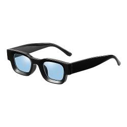JCTAIFOO Retro Polarisierte Rechteck Sonnenbrille Damen Herren Vintage Rechteckig Kleine Quadratische Chunky Brille UV400 Schutz Schwarz/Blau von JCTAIFOO