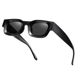 JCTAIFOO Retro Polarisierte Rechteck Sonnenbrille Damen Herren Vintage Rechteckig Kleine Quadratische Chunky Brille UV400 Schutz Schwarz/Grau von JCTAIFOO