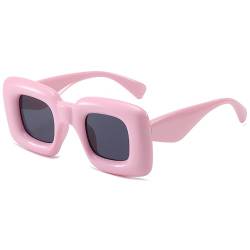 JCTAIFOO Retro Quadratische Sonnenbrille für Herren Damen Dicker Aufblasbarer Rahmen Trendy Y2K Lustige Schatten Chunky Party Brille Rosa/Grau von JCTAIFOO