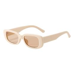 JCTAIFOO Retro Rechteck Sonnenbrille für Damen Herren Vintage Mode Rechteckig Schmale Quadratische Brille UV400 Schutz Beige/Teebraun von JCTAIFOO