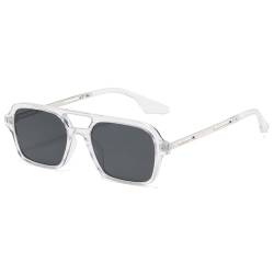 JCTAIFOO Vintage 70s Quadratische flache Piloten-Sonnenbrille für Herren Damen Trendy Retro Rectangle Small Shades Cool Niedliche Mode Brille Transparent-Silber/Grau von JCTAIFOO