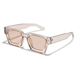 JCTAIFOO Vintage Rechteck Sonnenbrille für Damen Herren Retro Rechteckig Chunky Quadrat Große Dicke Frame Brille Transparent tee/Teebraun von JCTAIFOO