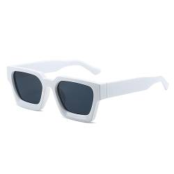 JCTAIFOO Vintage Rechteck Sonnenbrille für Damen Herren Retro Rechteckig Chunky Quadrat Große Dicke Frame Brille Weiß/Dunkelgrau von JCTAIFOO
