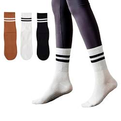 JCZANXI Yoga-Socken mit Griffen für Damen, rutschfeste Griff-Crew-Socken für Yoga, Pilates, Barre, Tanz, Ballett, Workout (2 Paar), Schwarz/Karamell/Weiß, Einheitsgröße von JCZANXI