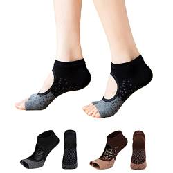 JCZANXI Yoga-Socken mit Griffen für Damen, rutschfeste Zehenlose Socken für Yoga, Pilates, Barre, Tanz, Ballett, Grau/Braun, Einheitsgröße von JCZANXI