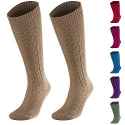 JD Lange Damen Trachtensocken Trachtenstrümpfe Zopf Socken, 36-38, Hellbraun von JD