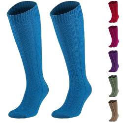 JD Lange Damen Trachtensocken Trachtenstrümpfe Zopf Socken, 42-44, Mittelblau von JD