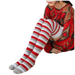 JDGY Weihnachtssocken Damen Overknee Strümpfe Lange Socken Overknee Socken Korallenvlies hohe Strümpfe Weihnachten Bodensocken Wintersocken Weihnachtsmann Hüttensocken Thermosocken von JDGY