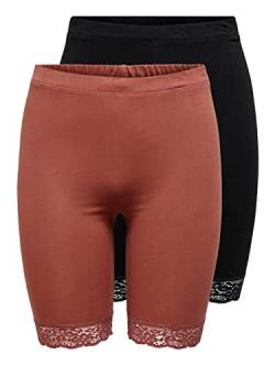 JDY Damen 2X Kurze Capri Leggings Hose JDYSALLY LACE High Waist Shorts Set Stretch Baumwolle mit Spitze, Farben:Schwarz-Rot, Größe:M von JDY NOOS