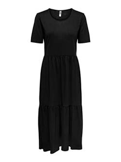 JDY Damen Lockeres Midi Rüschen Kleid | Wadenlanges Maxi Blusen Dress | Kurzarm Stretch JDYDALILA, Farben:Schwarz, Größe:XS von JDY NOOS