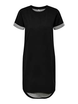 JDY Damen Lockeres Sommer Kleid Kurzarm Loose Fit Shirtkleid JDYIVY Basic Rundhals Midi Dress Tunika, Farben:Schwarz, Größe:34 von JDY NOOS