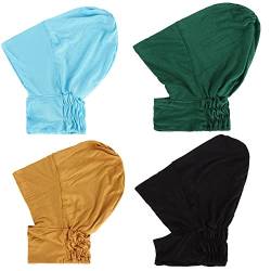 JDYaoYing 4 stücke Muslimische Innenkappe Stretch Turban Motorhaube Unterschal Volle Abdeckung Hijab Hals Abdeckung Kopfbedeckung, Blau Grün Gelb Schwarz, 6 von JDYaoYing