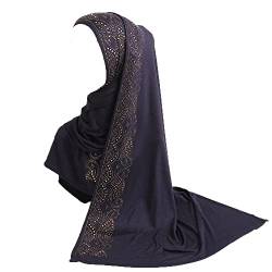 JDYaoYing Damen-Kopftuch, glänzend, Strasssteine, muslimischer Hijab-Schal, langer Turban, Kopftuch, Wickelschal, Kopfbedeckung, navy, One size von JDYaoYing