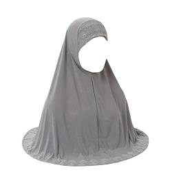 JDYaoYing Damen-Schal mit glänzenden Strasssteinen, muslimischer Hijab, islamischer langer Turban, Kopftuch, Schal, grau, One size von JDYaoYing