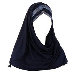 JDYaoYing Frauen Pailletten Hijab Muslim Kopftuch Islamischer Schal Lange Turban Kappe Kopfbedeckung, navy, Einheitsgröße von JDYaoYing