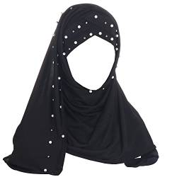 JDYaoYing Mädchen Hijab Schal mit Perlen Muslim Hijab Langer Turban Kopftuch Schal Wrap für Frauen, schwarz, Einheitsgröße von JDYaoYing