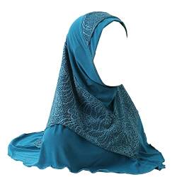 JDYaoYing Muslimischer Hijab-Kopftuch, Spitze, Kopftuch, islamischer Turban, Schal, Schal, blau, One size von JDYaoYing