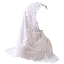 JDYaoYing Muslimischer Hijab-Kopftuch, Spitze, Kopftuch, islamischer Turban, Schal, Schal, weiß, One size von JDYaoYing