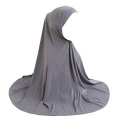 JDYaoYing Muslimischer islamischer Hijabs-Kopftuch, Schal für Damen, langer Turban-Kappe, einfarbig, Hijab, grau, One size von JDYaoYing