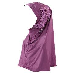 JDYaoYing Turban mit floralem muslimischem Schal Hijab Schal Kopftuch Schals für Damen Mütze, Violett, Einheitsgröße von JDYaoYing