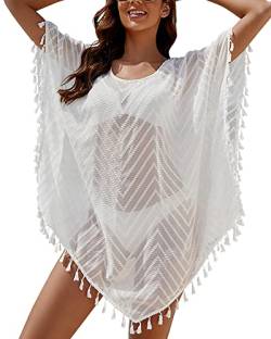 JDiction Damen Badeanzug Cover Up Sommer Gestrickte Strandkleid Badeanzug Kimono Langes Strandkleid Blumenspitze Bikini Schwimmbekleidung von JDiction