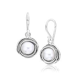 925 Sterling Silber Ohrstecker mit einer weißen Süßwasserperle, Draht gewickelt Lünette, Antik-Finish Hebel zurück, hypoallergen, Nickel & bleifrei, Geschenk für Sie, Artisan Handcrafted Designer von JEAN RACHEL JEWELRY